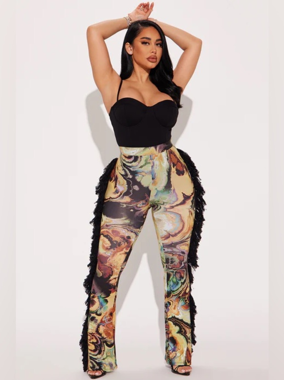 Fashion Nova Multi Color All At Once Fringe Flare Pant
